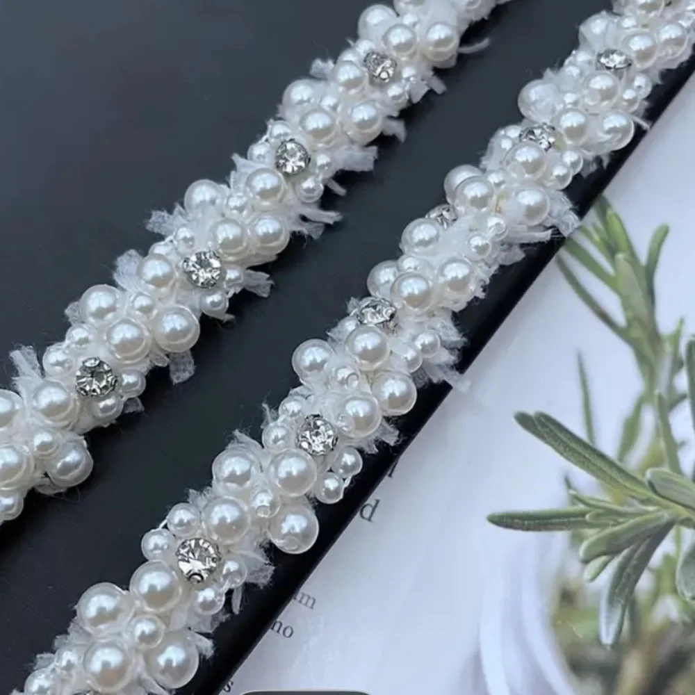 1 Yard Black & White, Pearl & Rhinestone Appliqué Craft, Clothing New